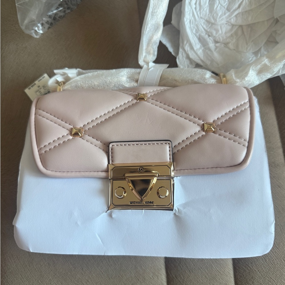 Michael Kors Blush Quilted Leather Crossbody with Gold Hardware
